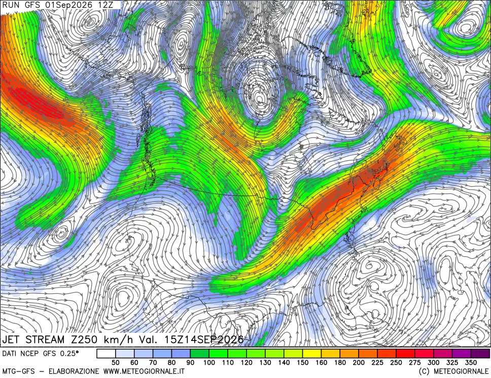 mappa 250 hPa Jet stream
