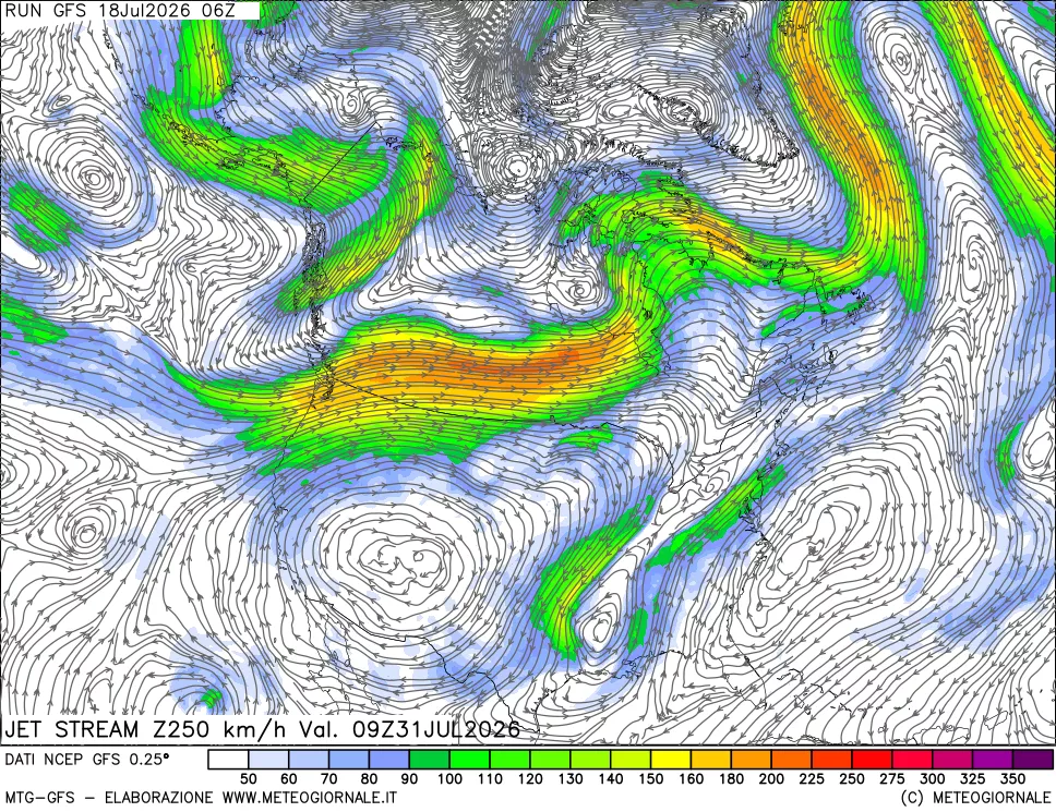 mappa 250 hPa Jet stream
