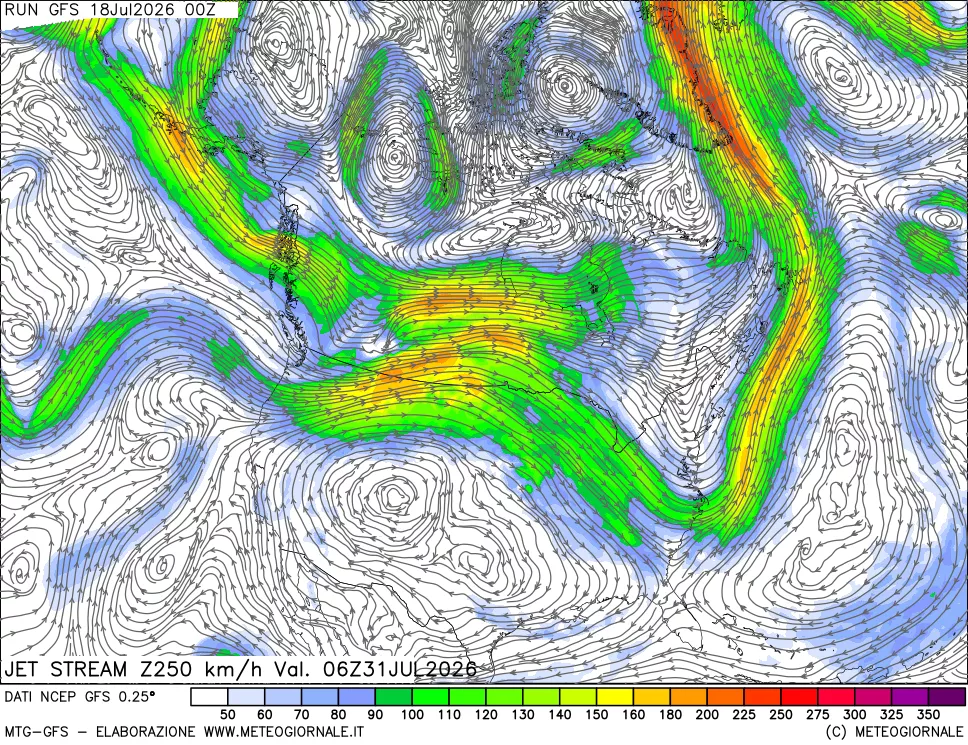 mappa 250 hPa Jet stream