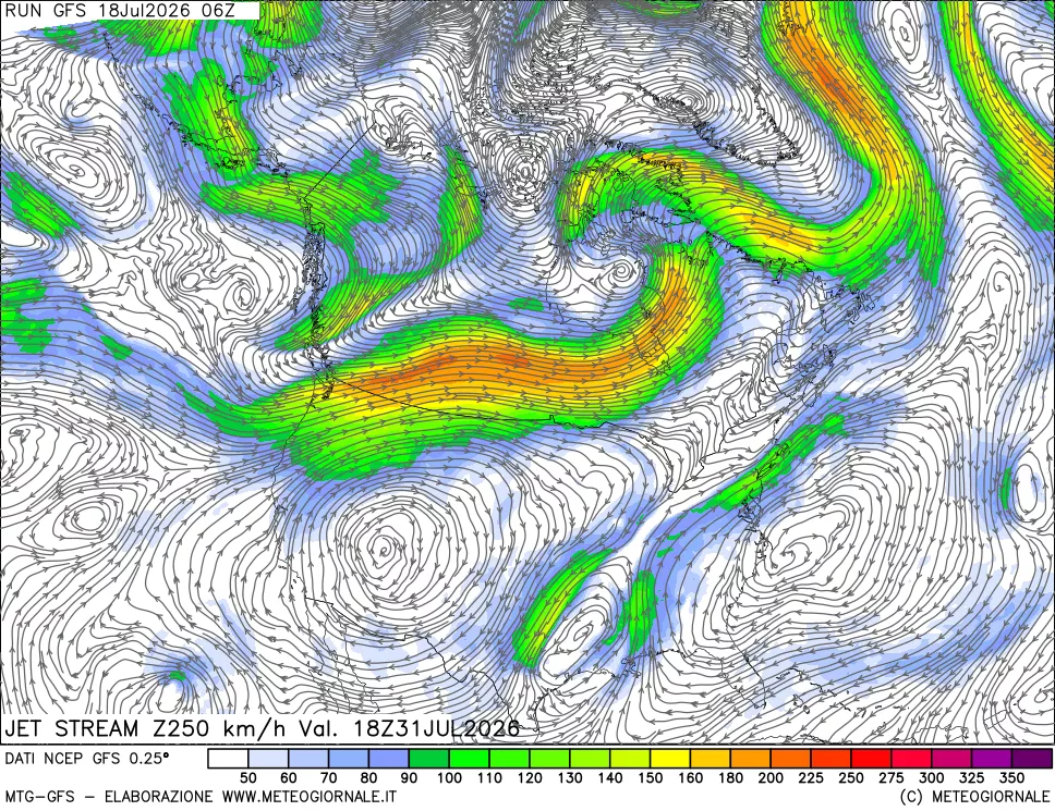 mappa 250 hPa Jet stream