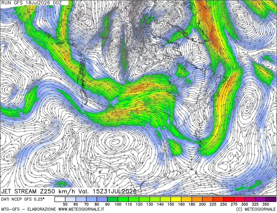 mappa 250 hPa Jet stream