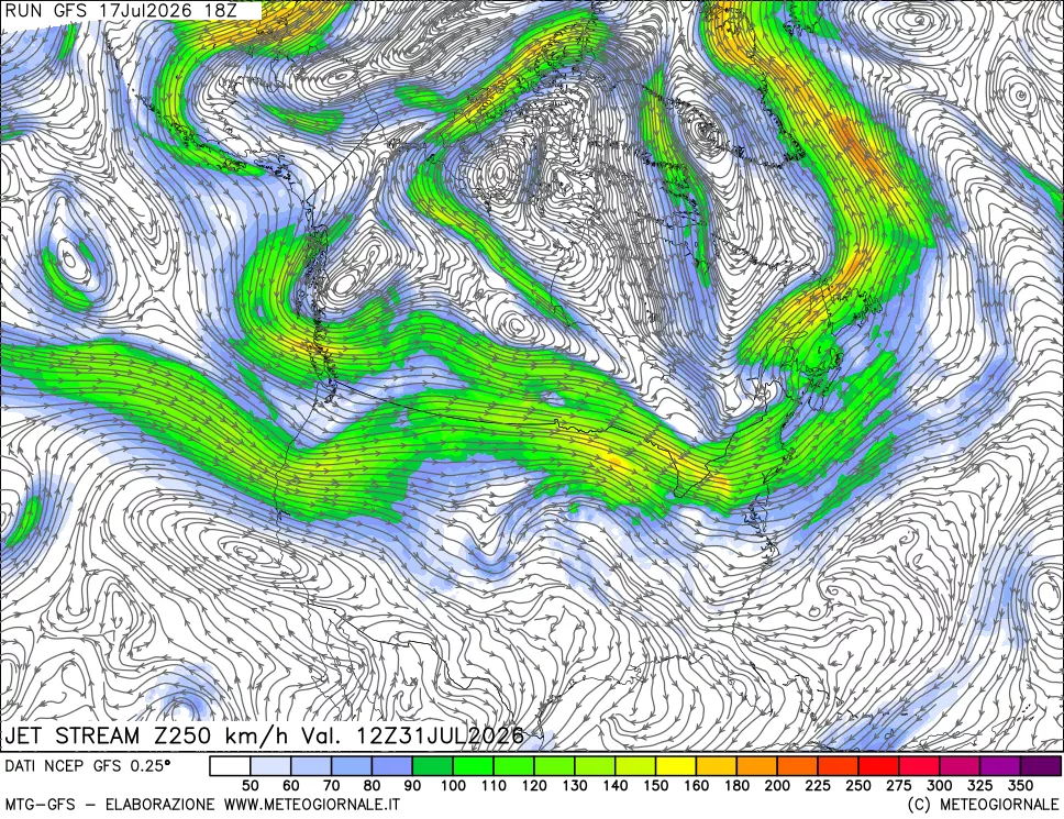 mappa 250 hPa Jet stream