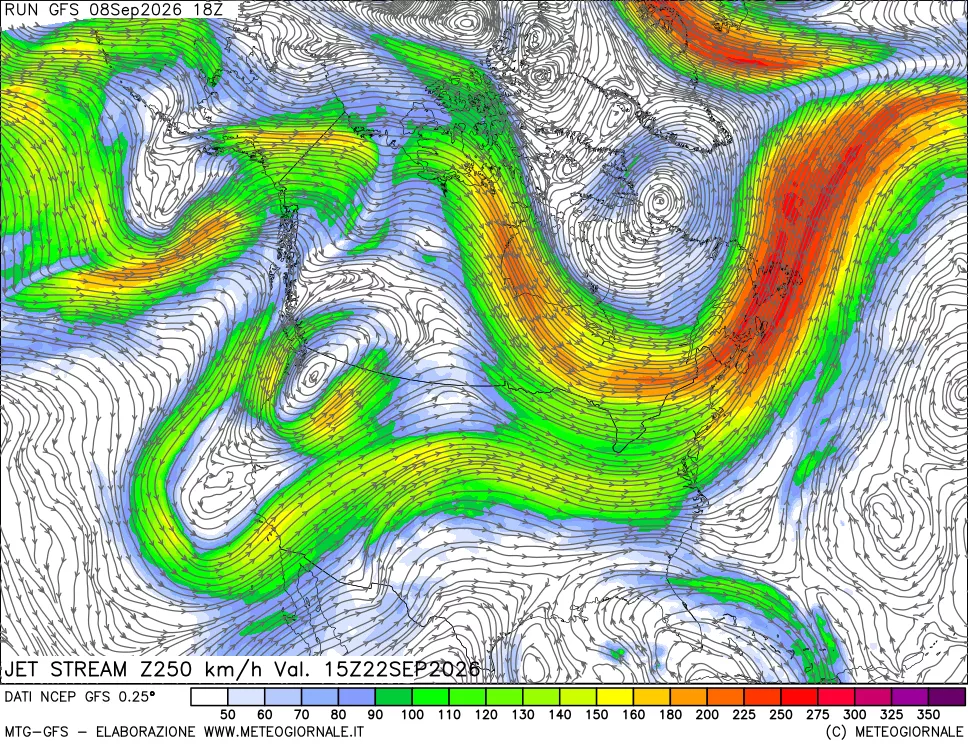 mappa 250 hPa Jet stream