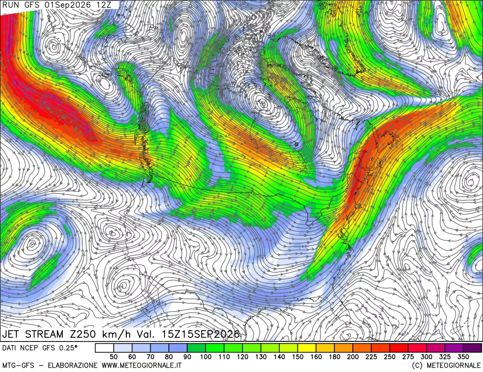 mappa 250 hPa Jet stream