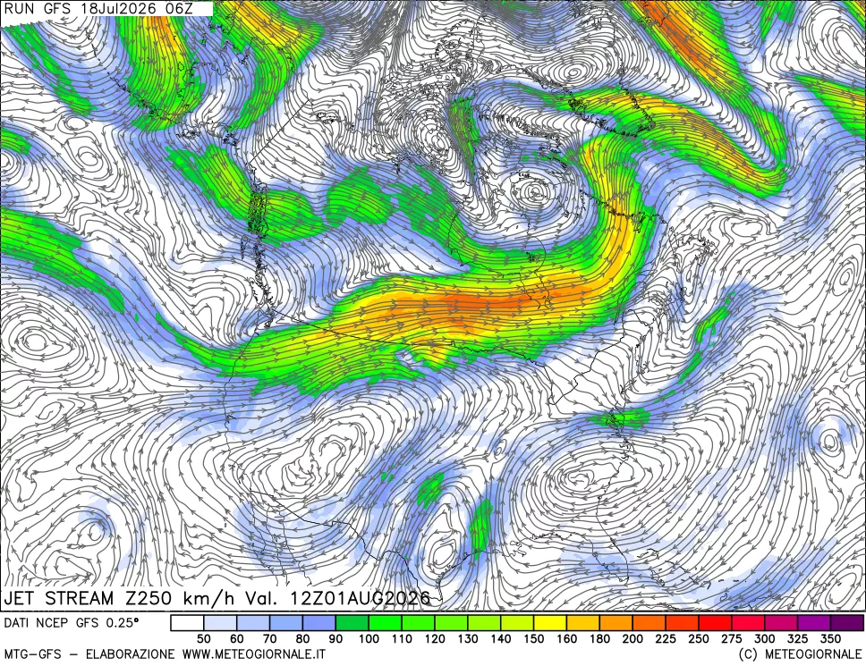 mappa 250 hPa Jet stream