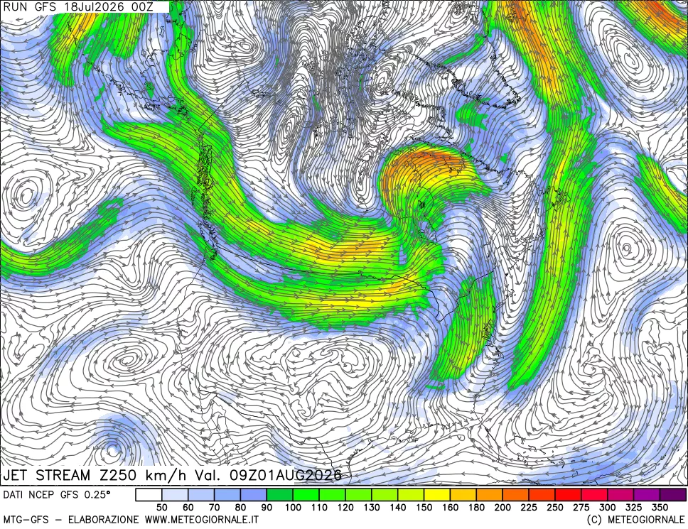 mappa 250 hPa Jet stream