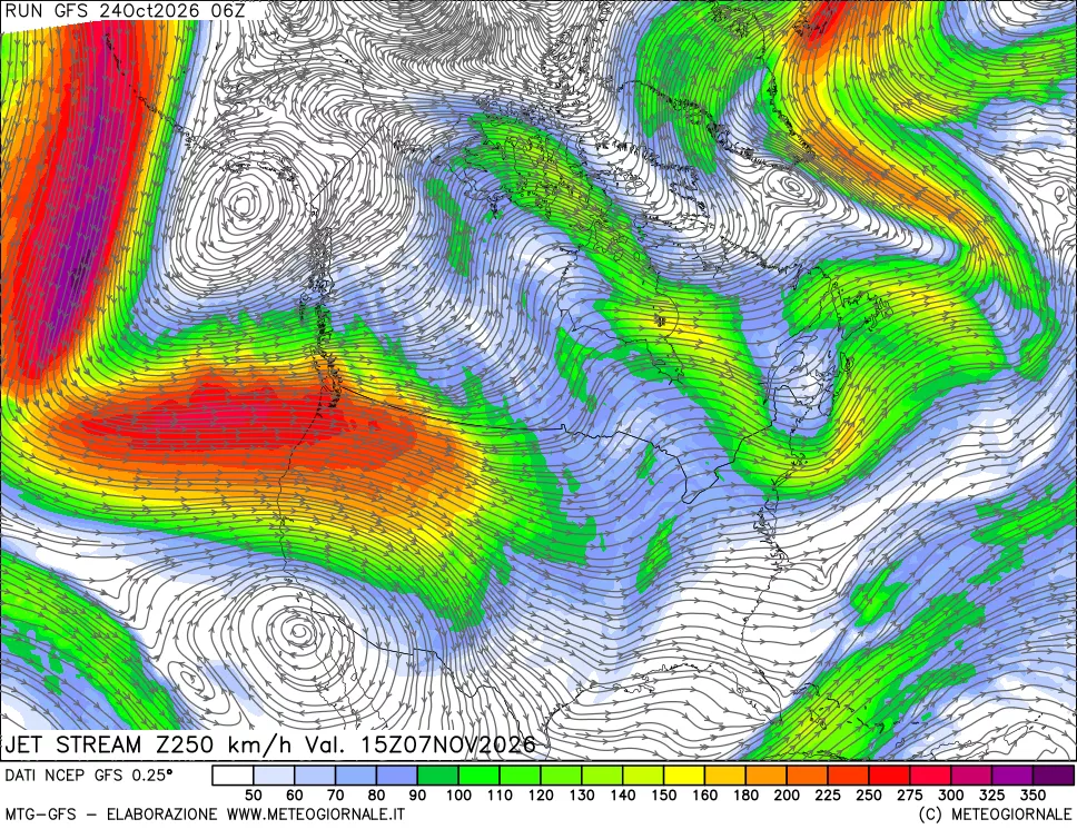 mappa 250 hPa Jet stream