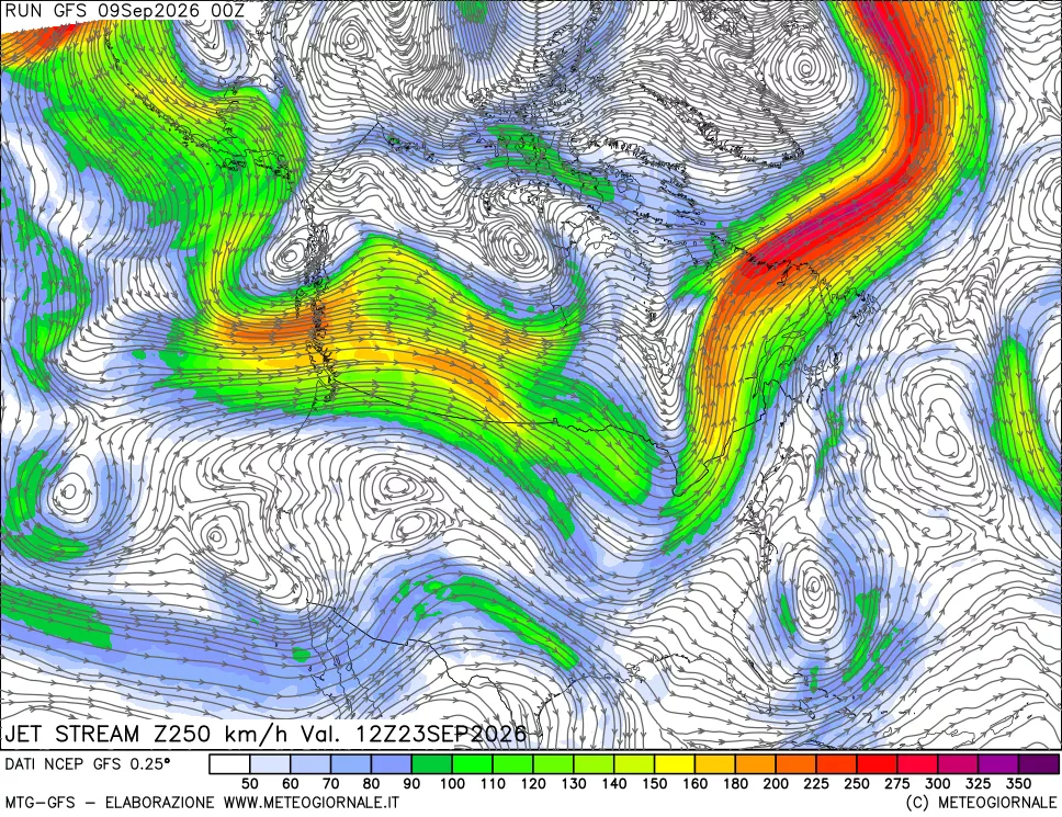 mappa 250 hPa Jet stream