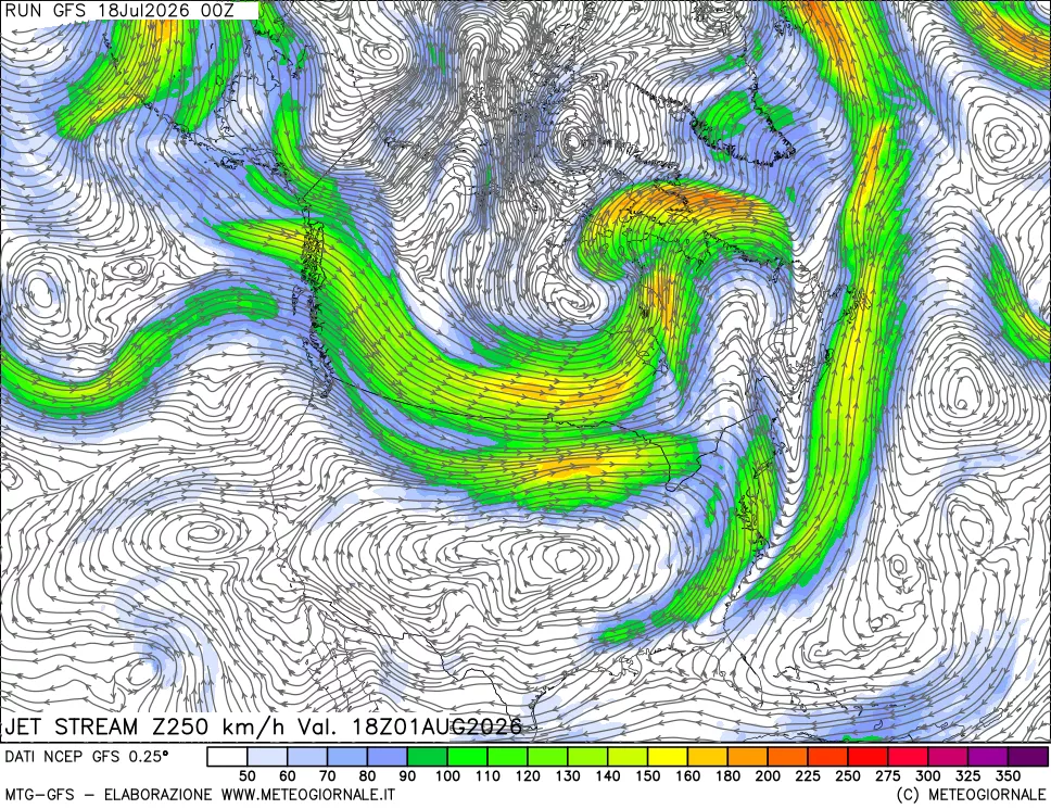 mappa 250 hPa Jet stream