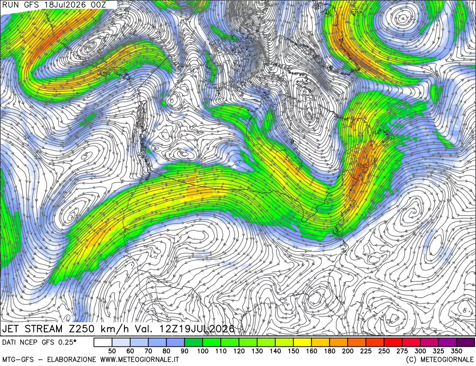 mappa 250 hPa Jet stream