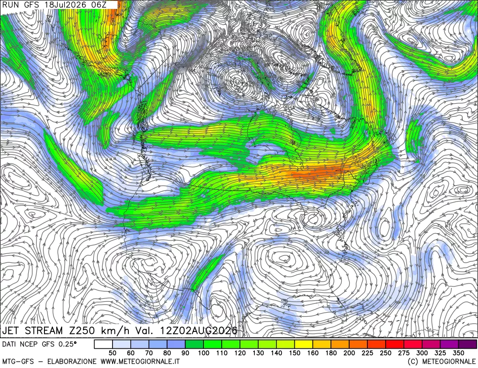 mappa 250 hPa Jet stream