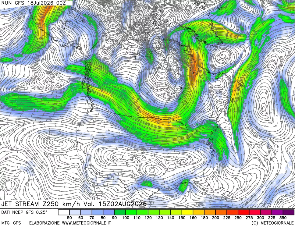 mappa 250 hPa Jet stream