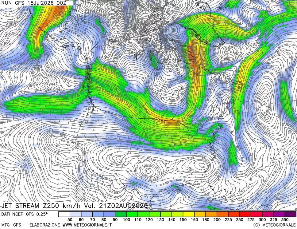 mappa 250 hPa Jet stream