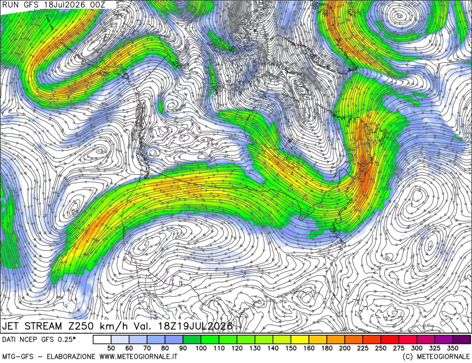 mappa 250 hPa Jet stream