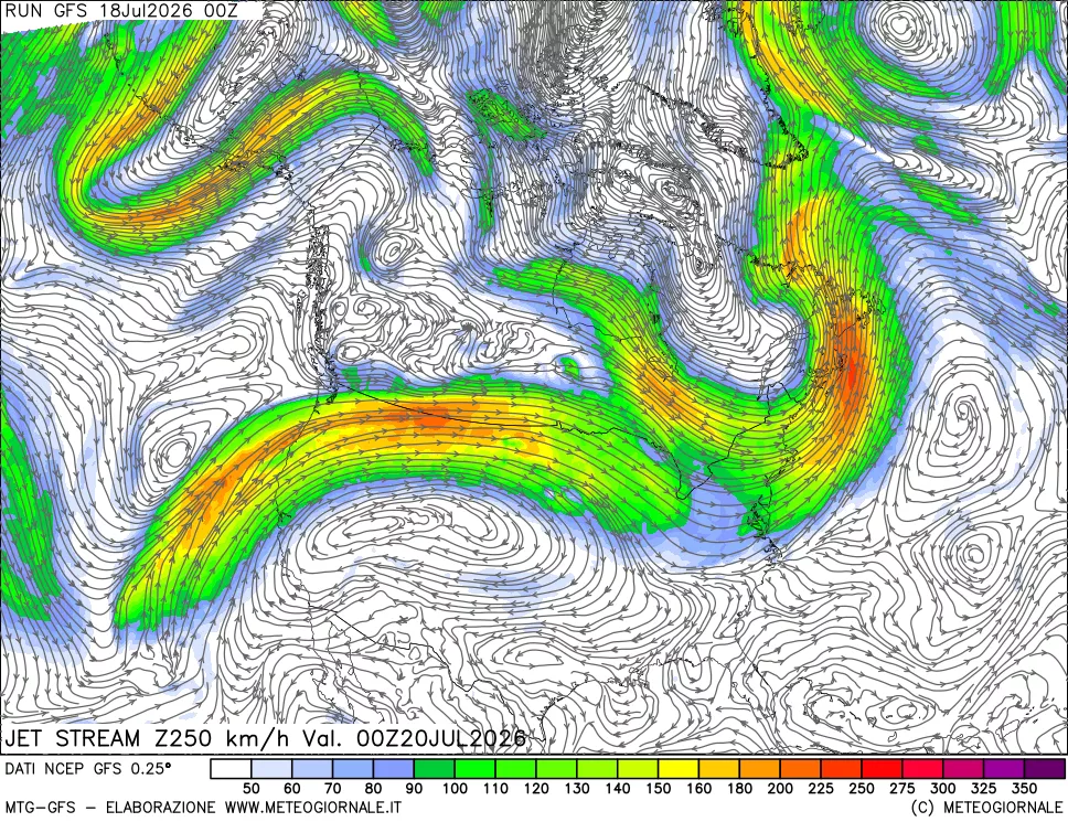 mappa 250 hPa Jet stream
