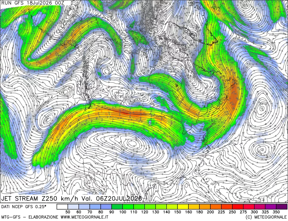 mappa 250 hPa Jet stream