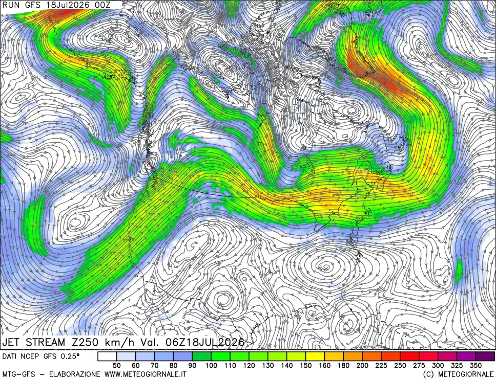 mappa 250 hPa Jet stream