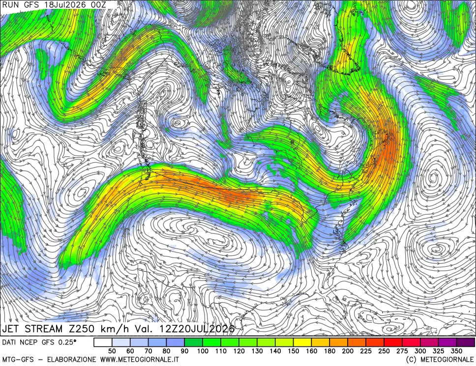 mappa 250 hPa Jet stream
