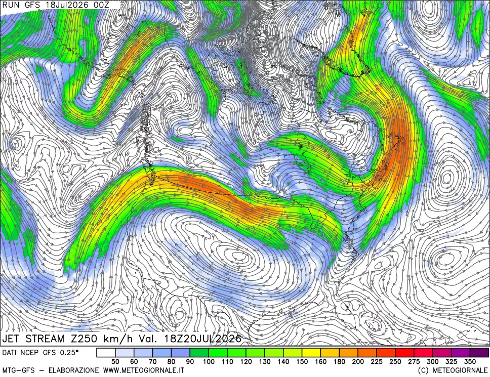mappa 250 hPa Jet stream