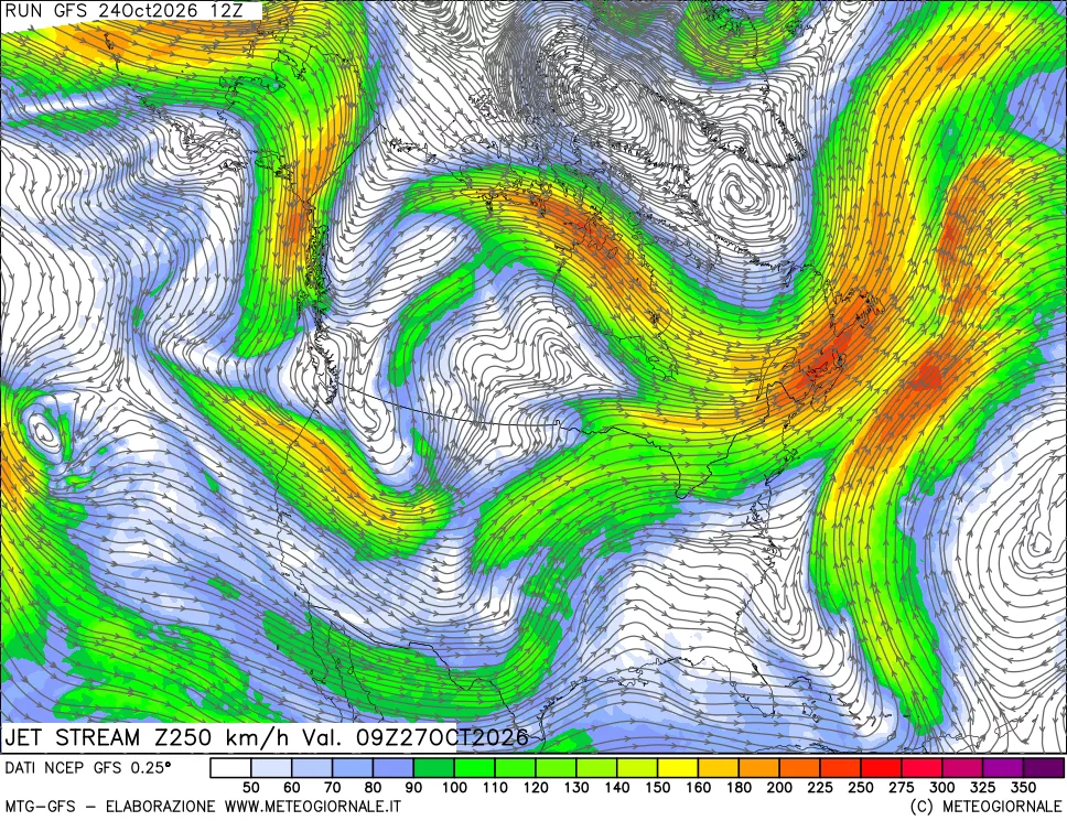 mappa 250 hPa Jet stream