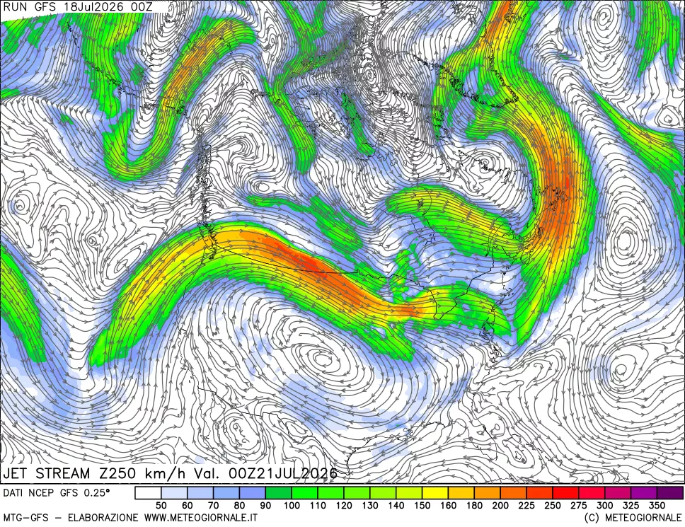 mappa 250 hPa Jet stream