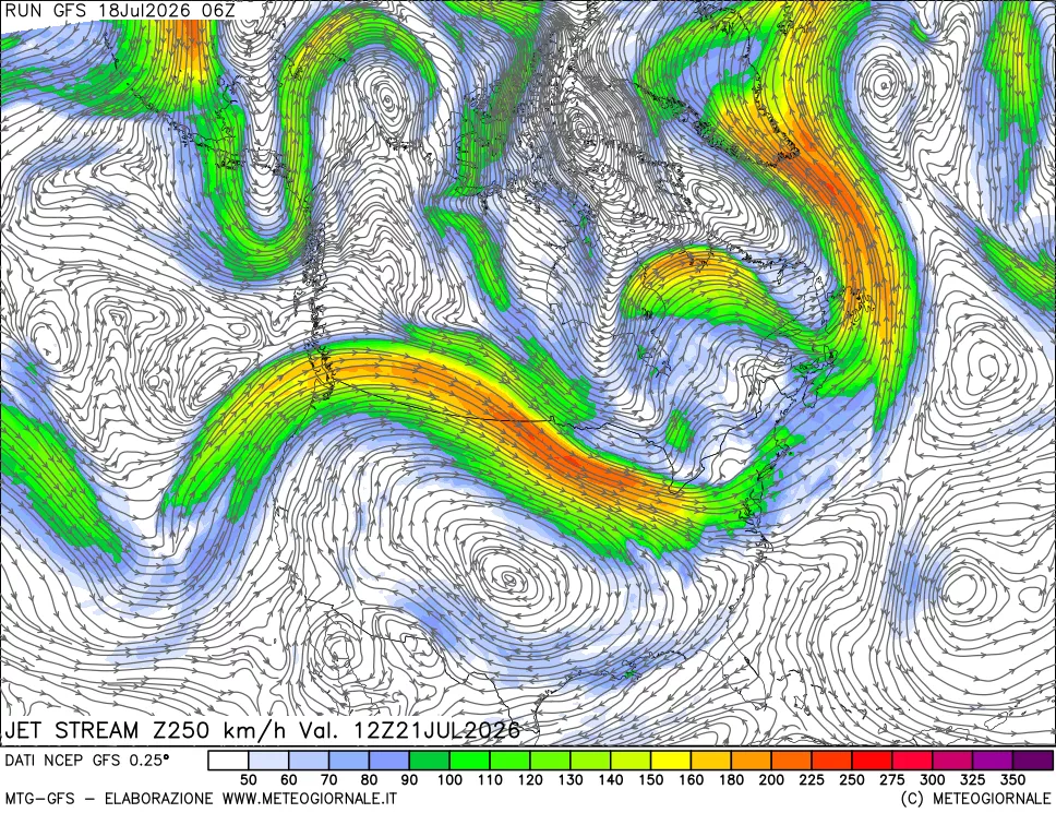 mappa 250 hPa Jet stream