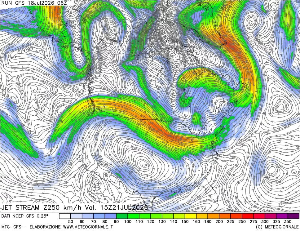 mappa 250 hPa Jet stream