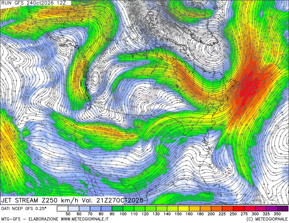 mappa 250 hPa Jet stream