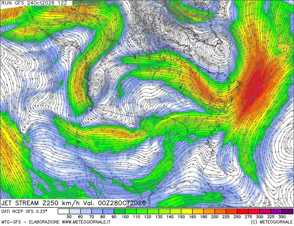 mappa 250 hPa Jet stream