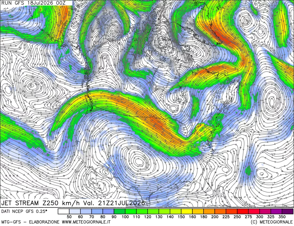 mappa 250 hPa Jet stream