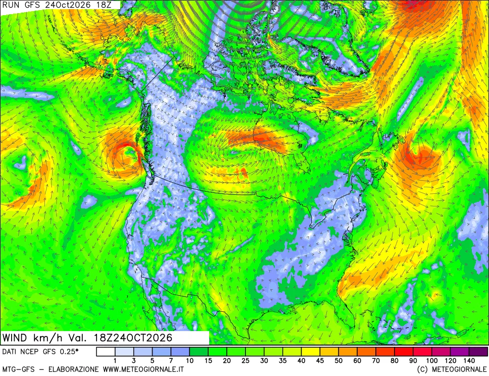 mappa 10 m Vento forza e direzione