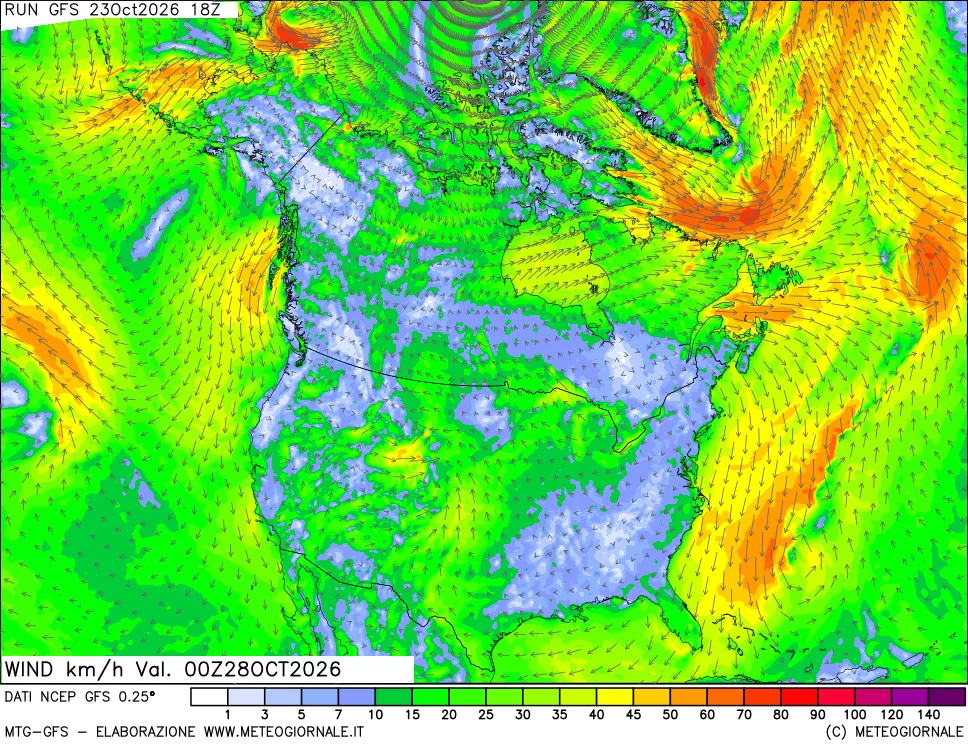 mappa 10 m Vento forza e direzione