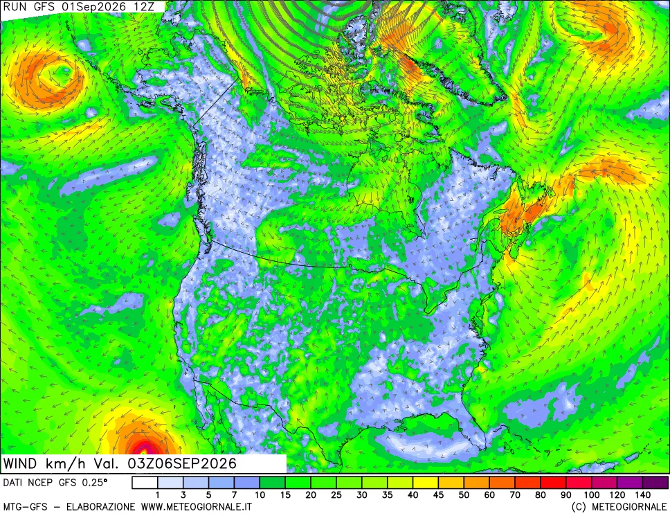 mappa 10 m Vento forza e direzione
