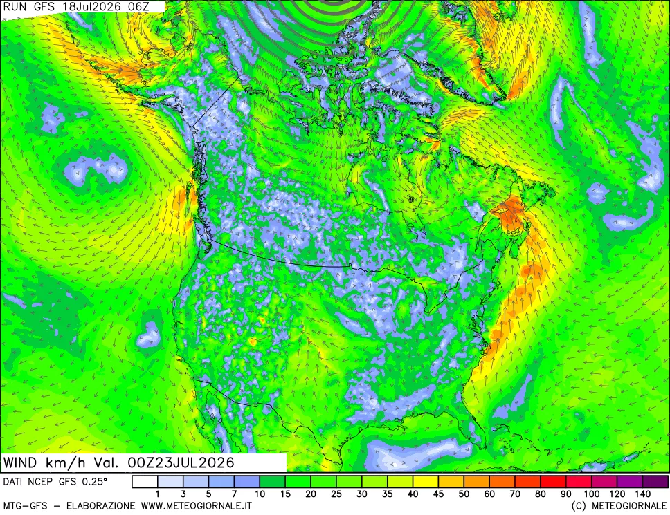 mappa 10 m Vento forza e direzione