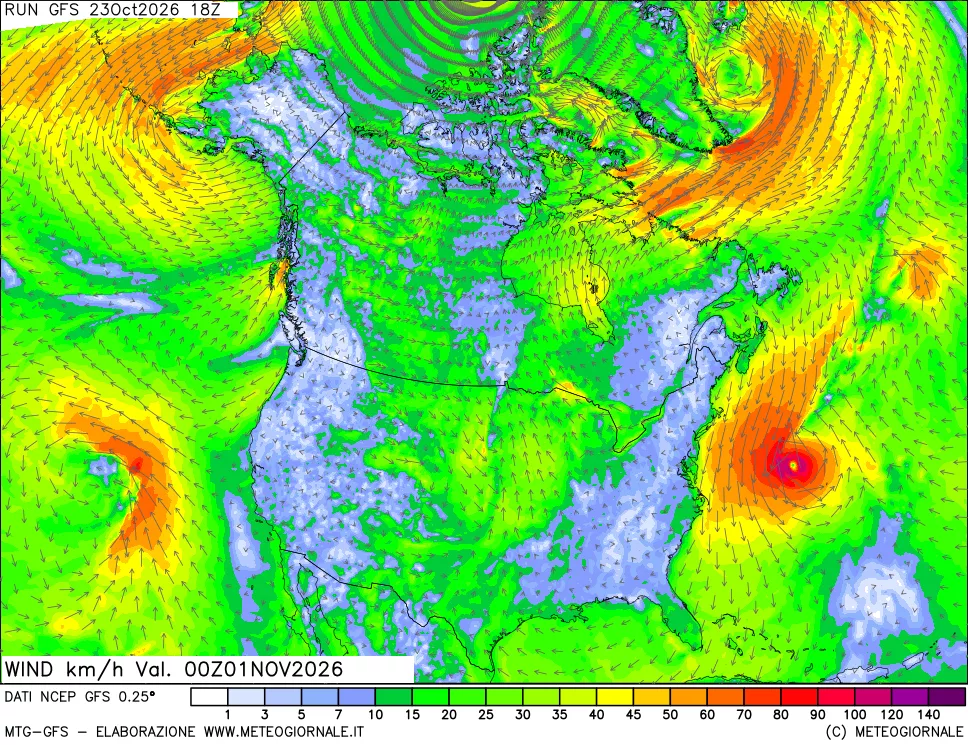 mappa 10 m Vento forza e direzione