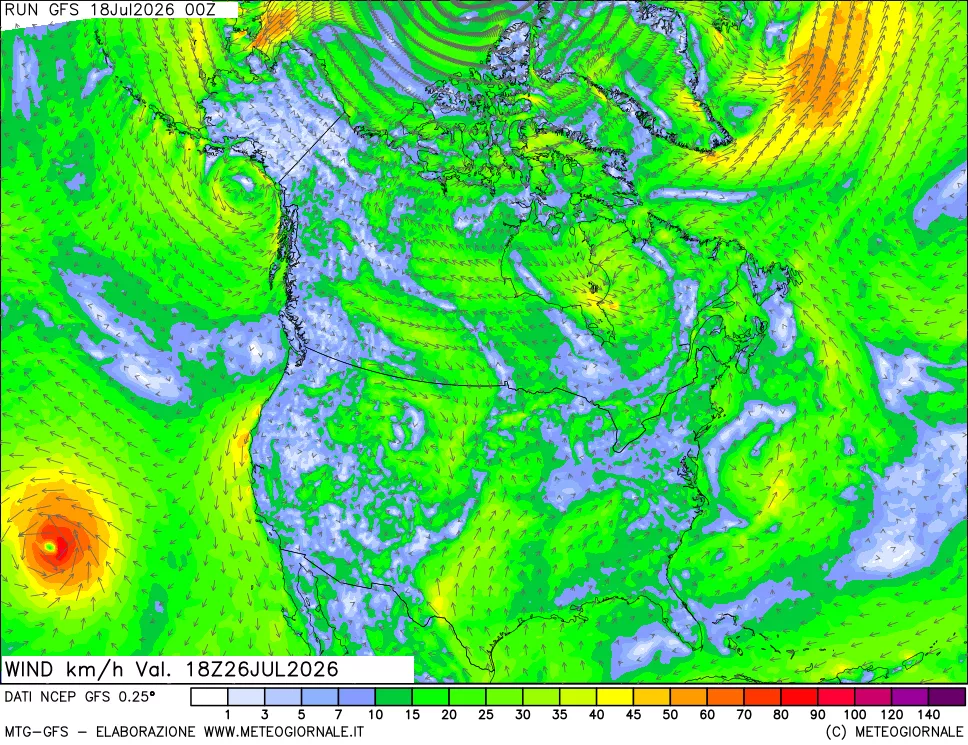 mappa 10 m Vento forza e direzione