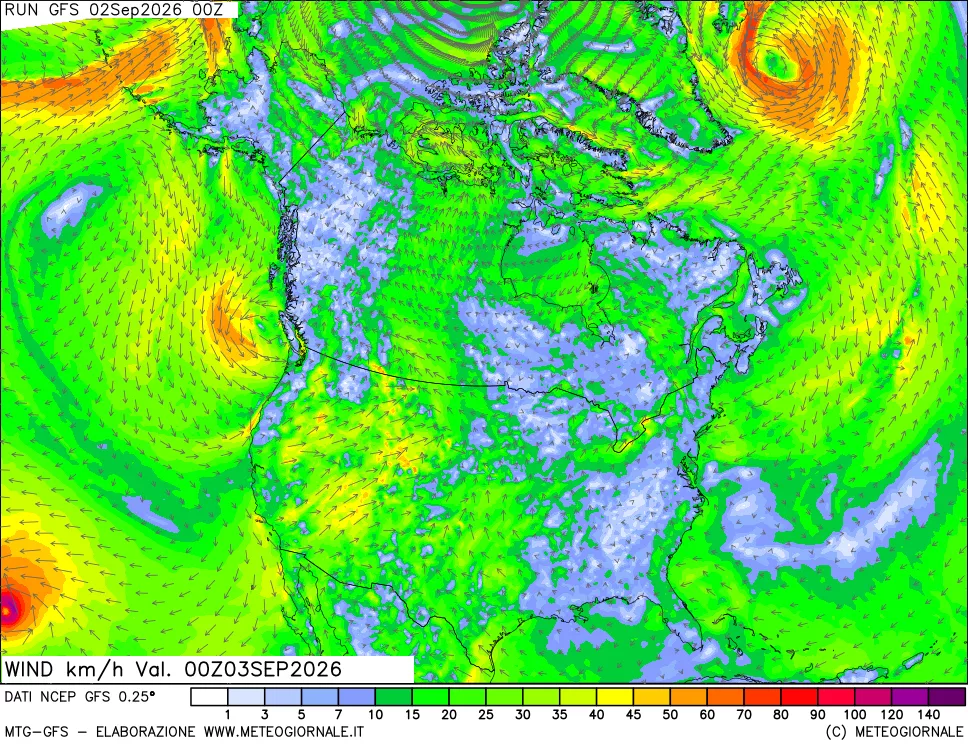 mappa 10 m Vento forza e direzione