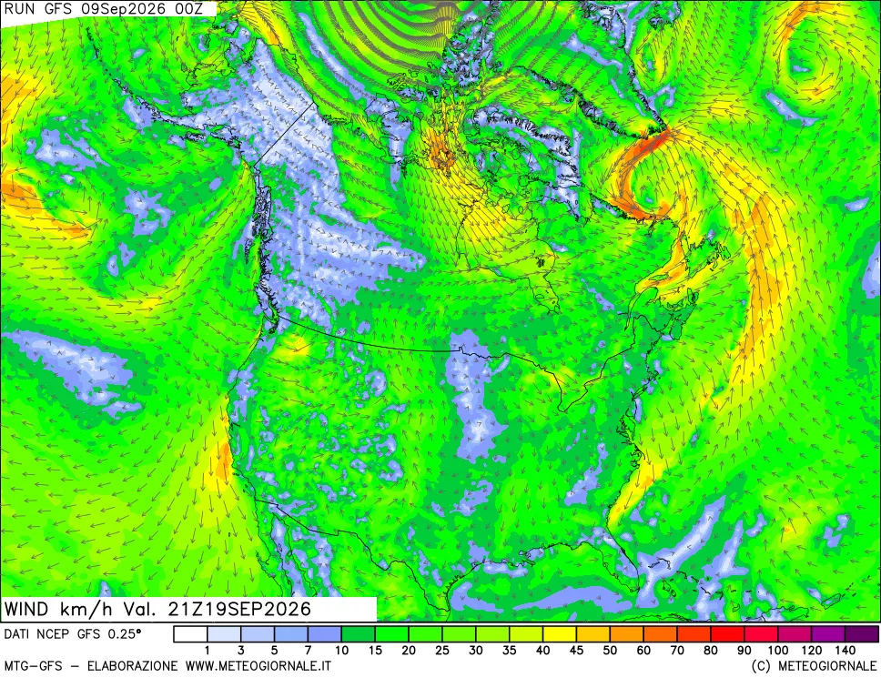 mappa 10 m Vento forza e direzione