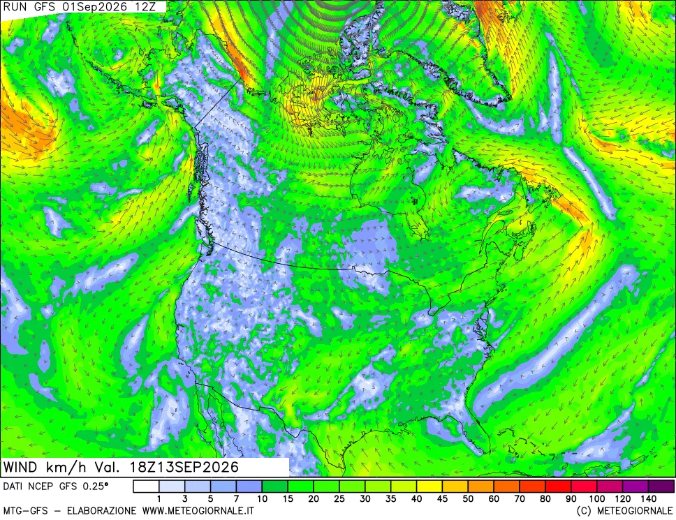 mappa 10 m Vento forza e direzione