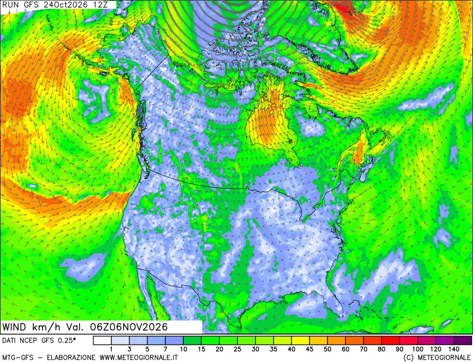 mappa 10 m Vento forza e direzione