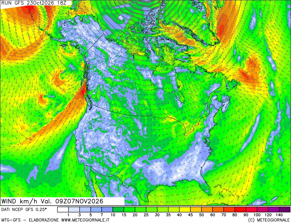 mappa 10 m Vento forza e direzione