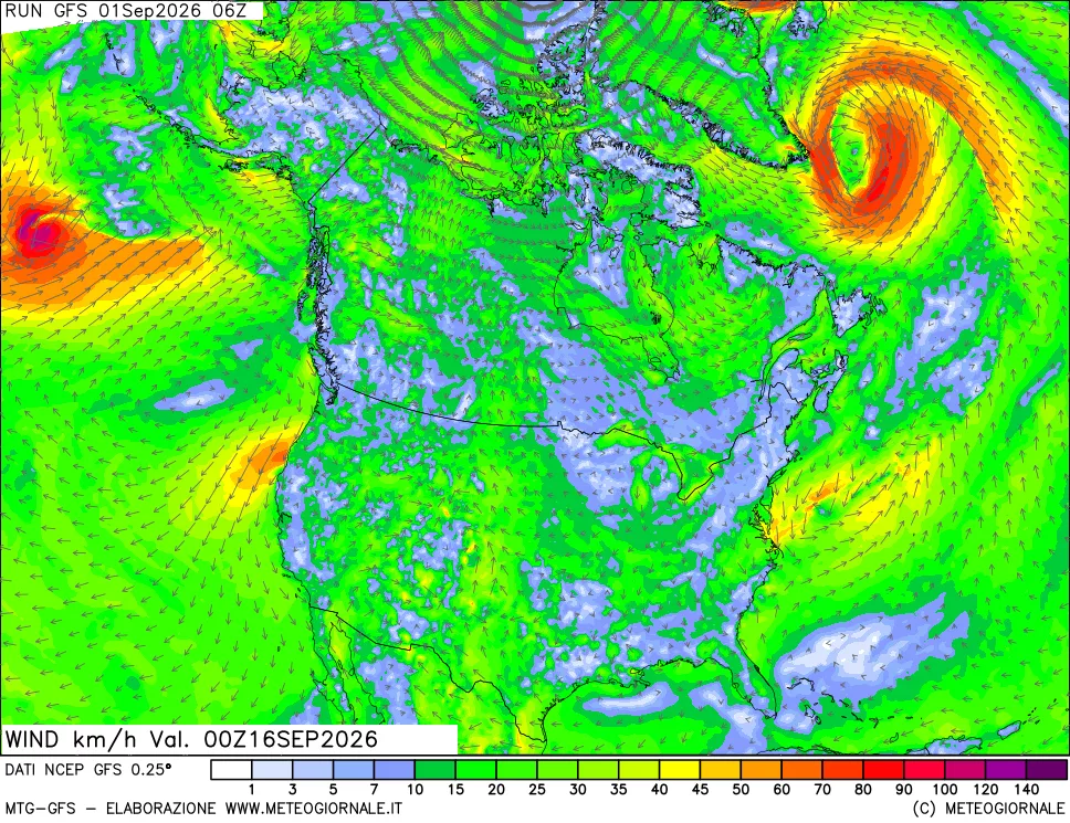 mappa 10 m Vento forza e direzione