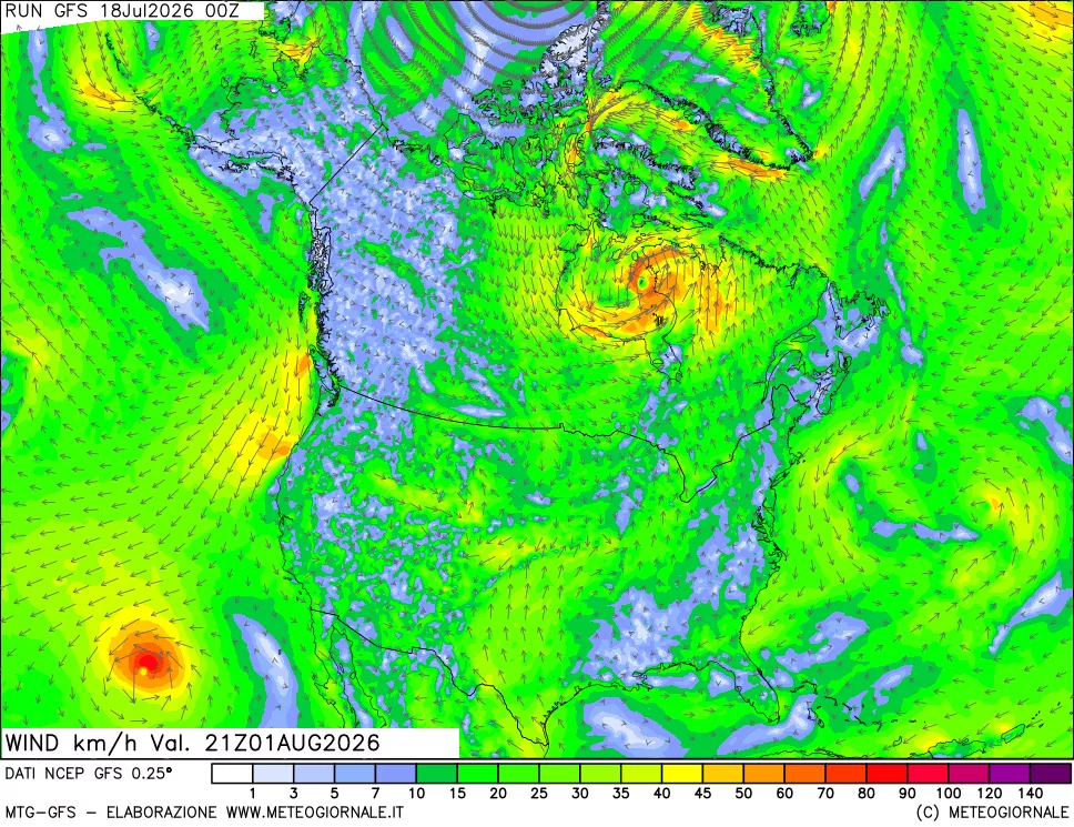 mappa 10 m Vento forza e direzione
