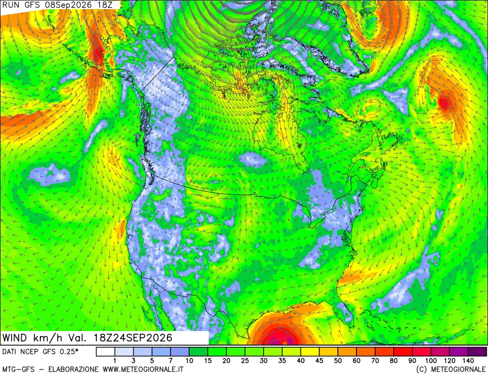 mappa 10 m Vento forza e direzione