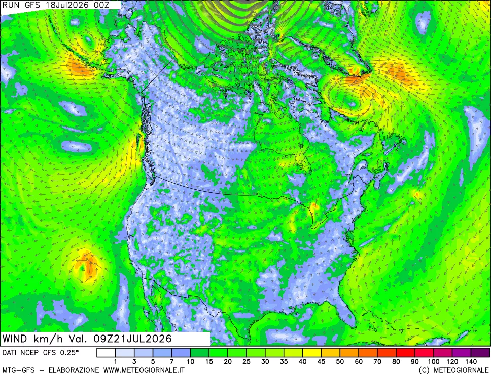 mappa 10 m Vento forza e direzione
