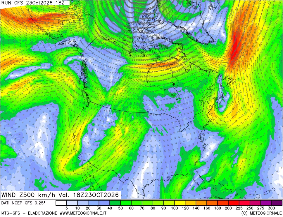 mappa 500 hPa Vento forza e direzione