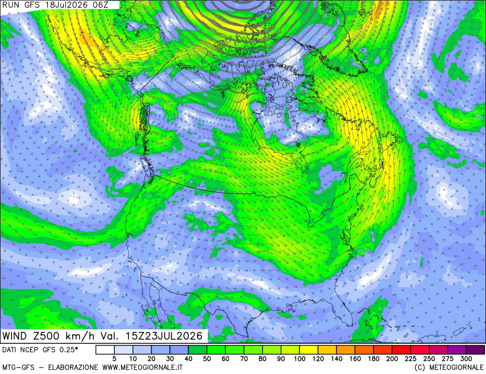 mappa 500 hPa Vento forza e direzione