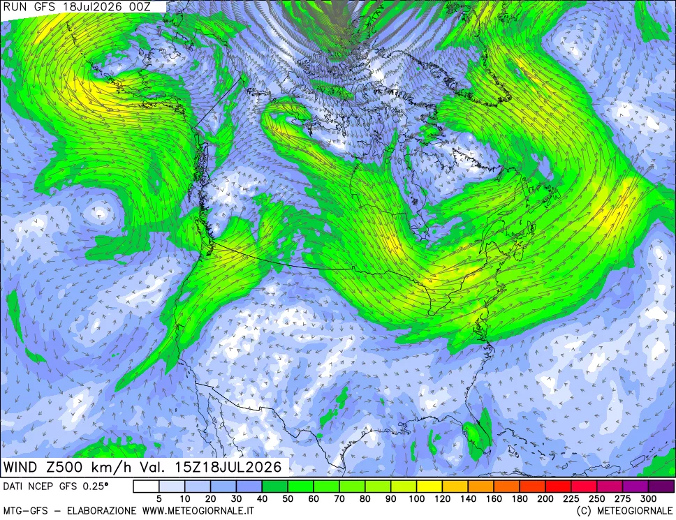 mappa 500 hPa Vento forza e direzione