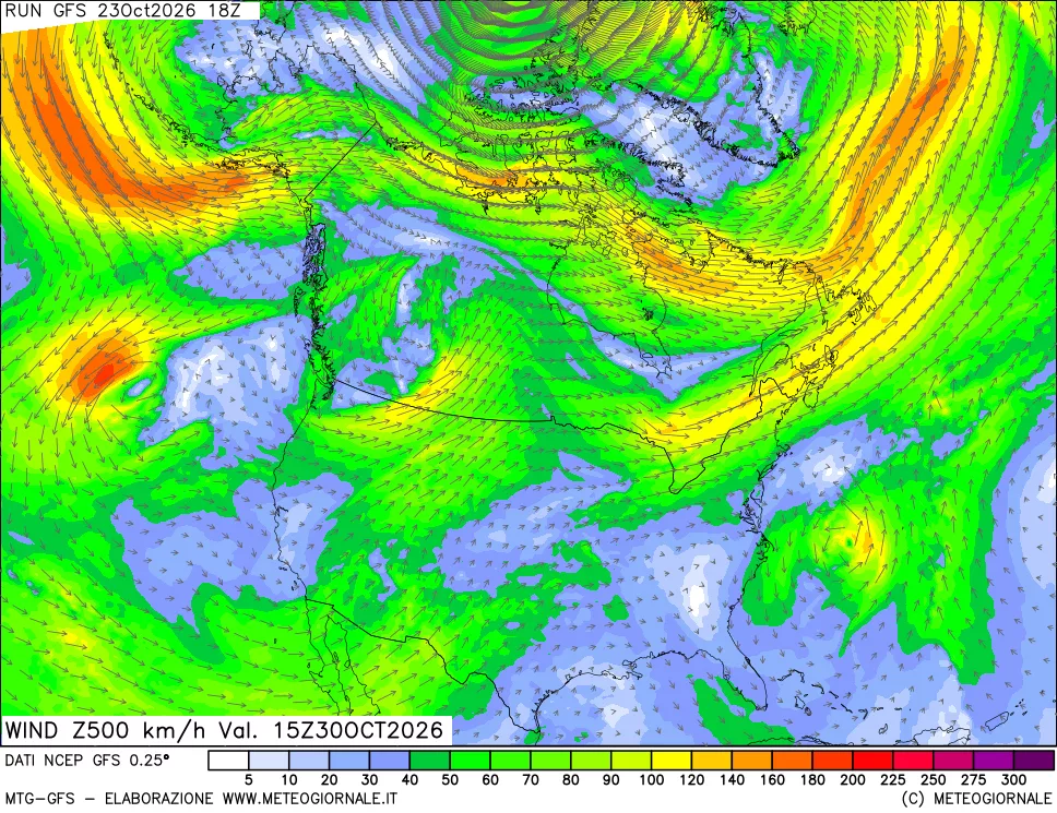 mappa 500 hPa Vento forza e direzione