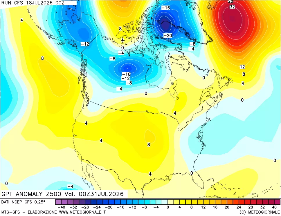 mappa 500 hPa GPT Anomaly vs Cli.No 1981-2010
